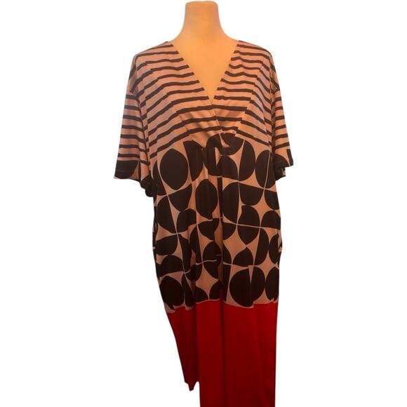 Bold Geometric & Stripe Print Maxi Dress with V-Neck Size 2x NWOT - Picture 1 of 3